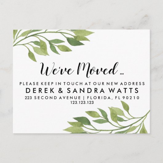 Adreswijziging We hebben botanische gegevens verpl Aankondigingskaart (Voorkant)