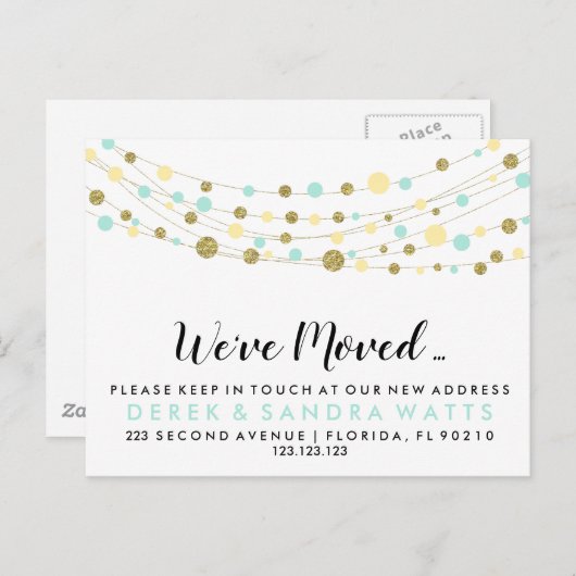 Adreswijziging we hebben goud glitter blauw verpla aankondigingskaart (Voorkant / Achterkant)