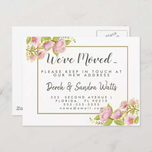 Adreswijziging We hebben het Engelse roos verplaat Aankondigingskaart (Voorkant / Achterkant)