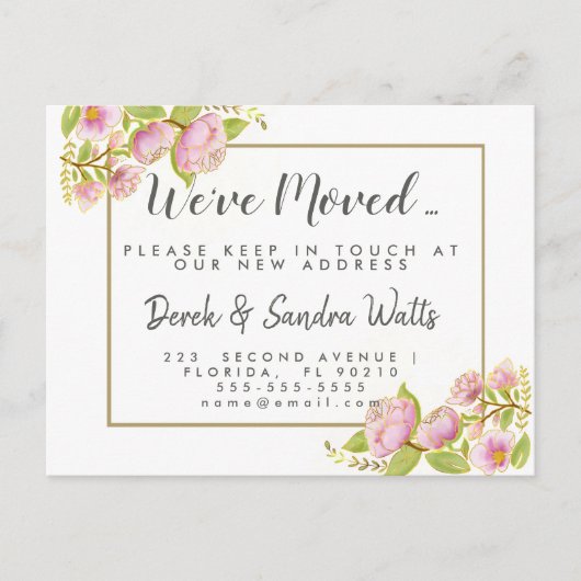 Adreswijziging We hebben het Engelse roos verplaat Aankondigingskaart (Voorkant)