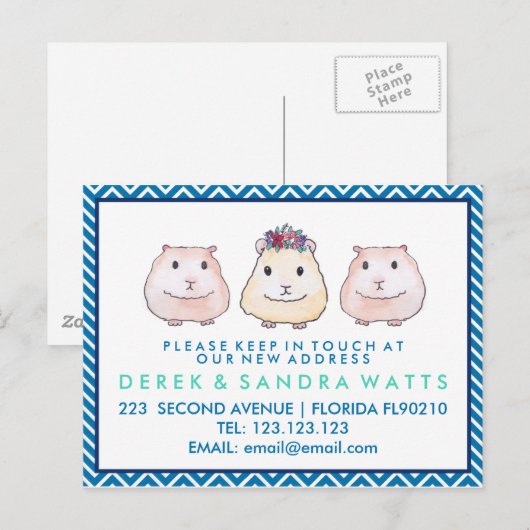 Adreswijziging we hebben huiscavia verplaatst aankondigingskaart (Voorkant / Achterkant)