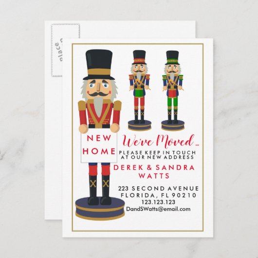 Adreswijziging we hebben kerst notenkraker verplaa aankondigingskaart (Voorkant / Achterkant)