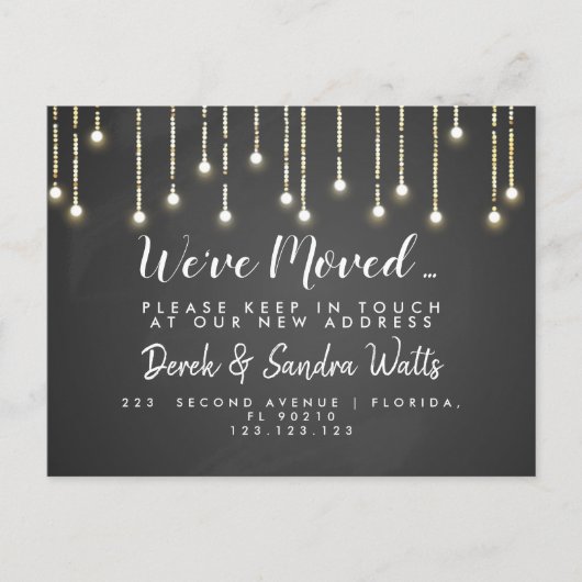 Adreswijziging We hebben krijtbordlampjes verplaat Aankondigingskaart (Voorkant)