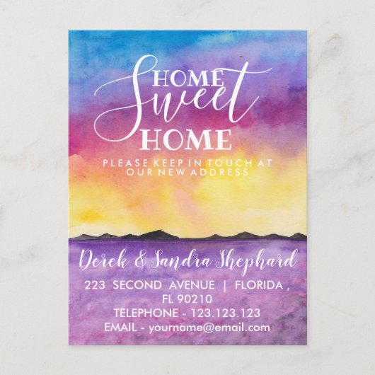 Adreswijziging We hebben lavendelvelden verplaatst Aankondigingskaart (Voorkant)