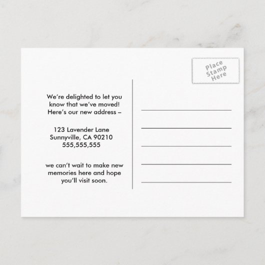 Adreswijziging we hebben postvak verplaatst aankondigingskaart (Achterkant)