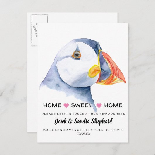 Adreswijziging we hebben puffin verplaatst aankondigingskaart (Voorkant / Achterkant)