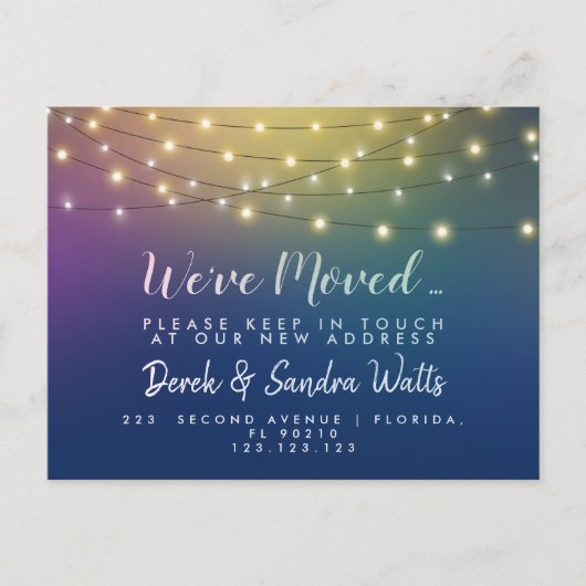 Adreswijziging We hebben regenbooglampen verplaats Aankondigingskaart (Voorkant)