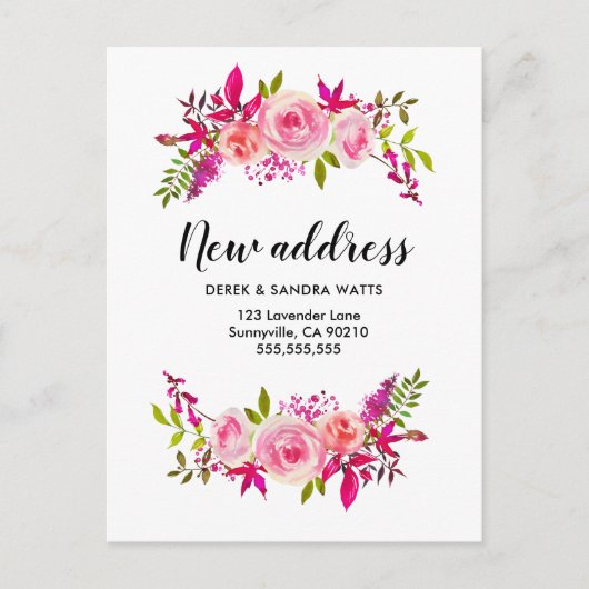 Adreswijziging We hebben roze rozen verplaatst Aankondigingskaart (Voorkant)