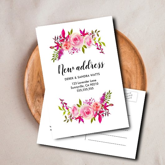 Adreswijziging We hebben roze rozen verplaatst Aankondigingskaart