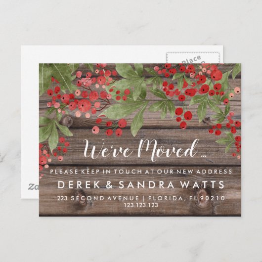 Adreswijziging we hebben verhuisd huis rode hulst aankondigingskaart (Voorkant / Achterkant)