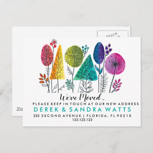 Adreswijziging We hebben waterverf verplaatst Aankondigingskaart (Voorkant / Achterkant)