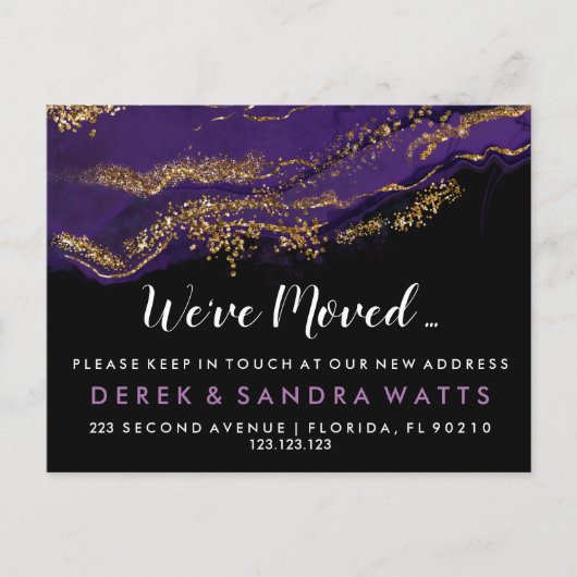 Adreswijziging we zijn verhuisd huis paarse aankondigingskaart (Voorkant)