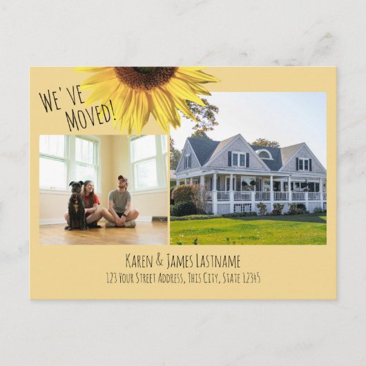 Adreswijziging Zonnebloem met fotoaankondiging Aankondigingskaart (Voorkant)