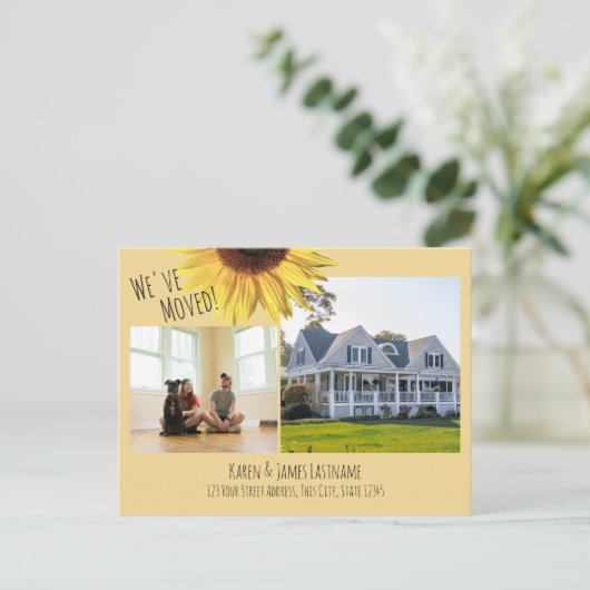 Adreswijziging Zonnebloem met fotoaankondiging Aankondigingskaart (Staand voorkant)