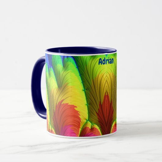 ADRIAN ~ 3D Fractal ~ Pink, Yellow Red en Blue Mok (Voorkant links)