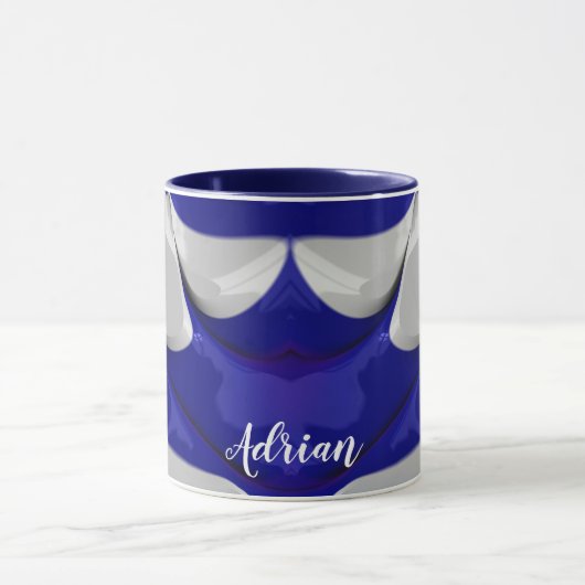 ADRIAN ~ Glanzend 3D Glanzend Blauw Wit ~ Mok (Midden)