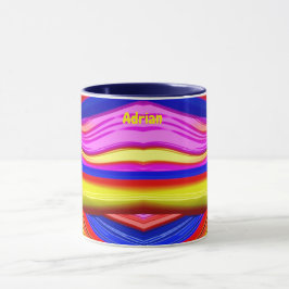 ADRIAN ~ Grappige 3D Fractal ~ Roze, Geel en Blauw Mok