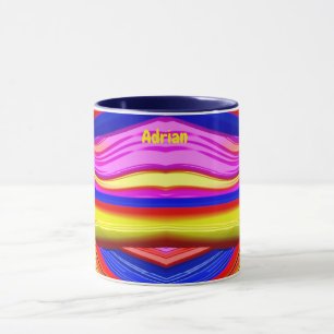 ADRIAN ~ Grappige 3D Fractal ~ Roze, Geel en Blauw Mok
