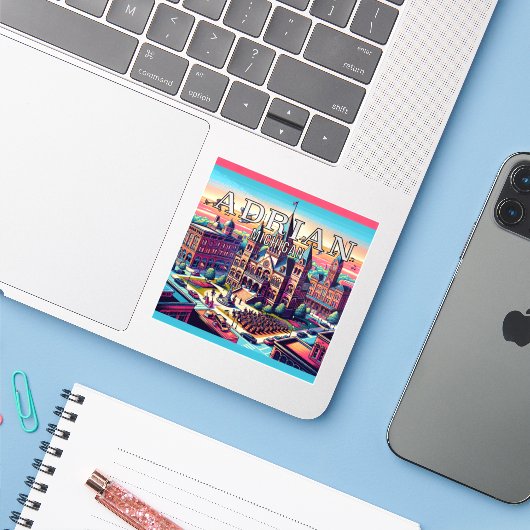 Adrian Michigan 3 inch Vinyl Sticker (Laptop met iPhone)