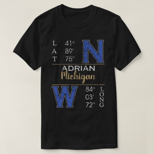 Adrian Michigan Breedtegraad en Lengtegraad T-shirt (Design voorkant)
