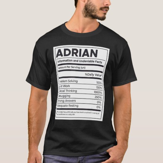 Adrian Nutrition Information Problem Solving Hard T-shirt (Voorkant)