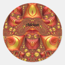 ADRIAN ~ Rood Bruin Geel Fractal Design ~ Ronde Sticker