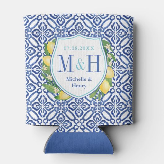 Adriatic Lemons Blue Tegels Turquoise Vrijgezellen Blikjeskoeler (Achterkant)