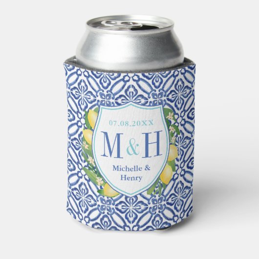 Adriatic Lemons Blue Tegels Turquoise Vrijgezellen Blikjeskoeler (Blikje Achterkant)