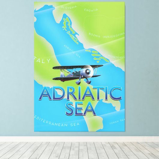 Adriatische Zee Flight-kaart Canvas Afdruk (Insitu (Houten vloer))