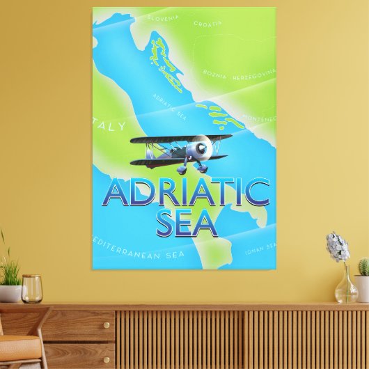 Adriatische Zee Flight-kaart Canvas Afdruk (Insitu (Woonkamer))