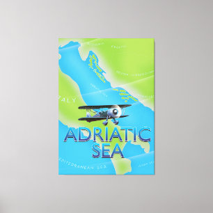 Adriatische Zee Flight-kaart Canvas Afdruk