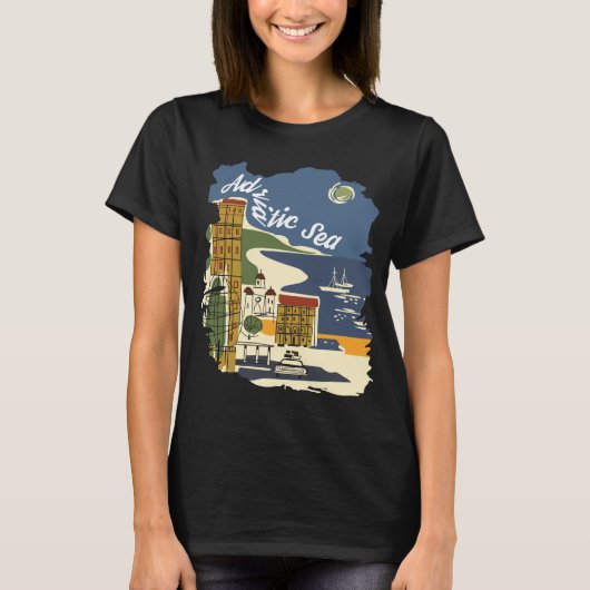 Adriatische Zee Kust Haven Retro Reizen T-shirt (Voorkant)