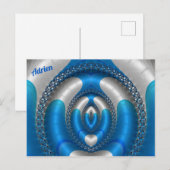 ADRIEN Bright!~ Blauw Wit 3D Fractal Design ~ Briefkaart (Voorkant / Achterkant)