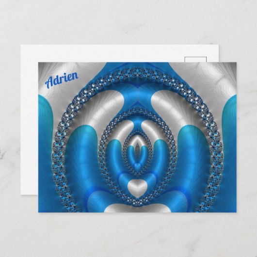 ADRIEN Bright!~ Blauw Wit 3D Fractal Design ~ Briefkaart (Voorkant / Achterkant)