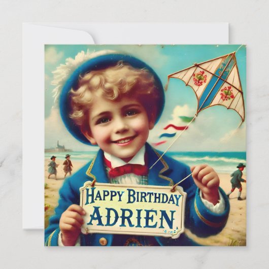 ADRIEN ~ Verjaardag Kaart ~ Vliegende vlieger ~ Pl (Voorkant)