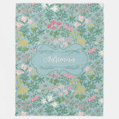 Adrienna Blue Art Nouveau Bloemenveld Fleece Deken (Voorkant)
