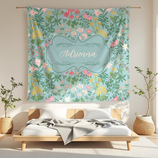 Adrienna Blue Art Nouveau Bloemenveld Fleece Deken