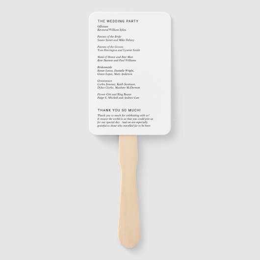 Adrienne eenvoudig modern huwelijksprogramma handwaaier (Achterkant)
