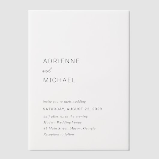 Adrienne eenvoudige moderne bruiloft vellum uitnodigingen (Voorkant)