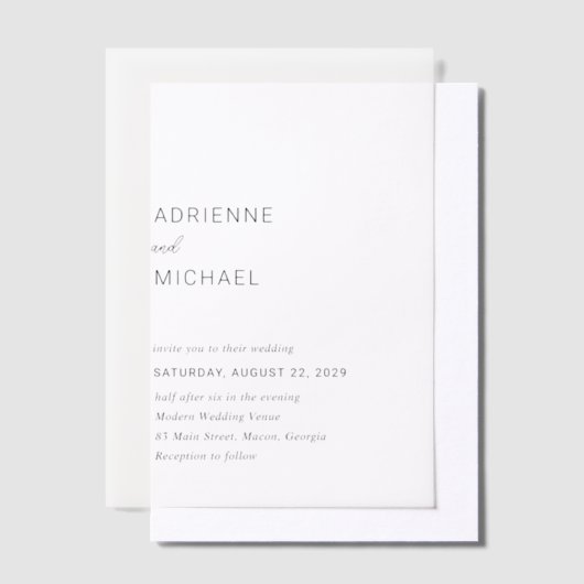 Adrienne eenvoudige moderne bruiloft vellum uitnodigingen (Offset)