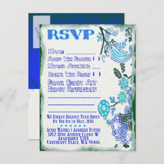 Adrienne's RSVP Uitnodiging Briefkaart (Voorkant / Achterkant)