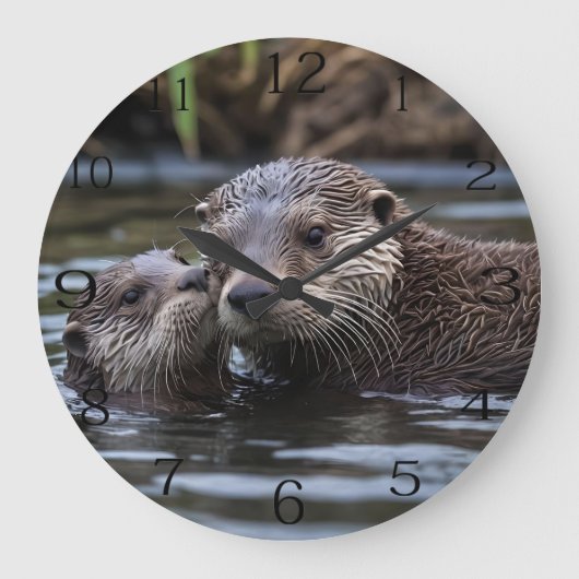 **"Adrift in Love: Mummy en Baby Otter"** Grote Klok (Voorkant)