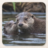 **"Adrift in Love: Mummy en Baby Otter"** Kartonnen Onderzetters (Voorkant)