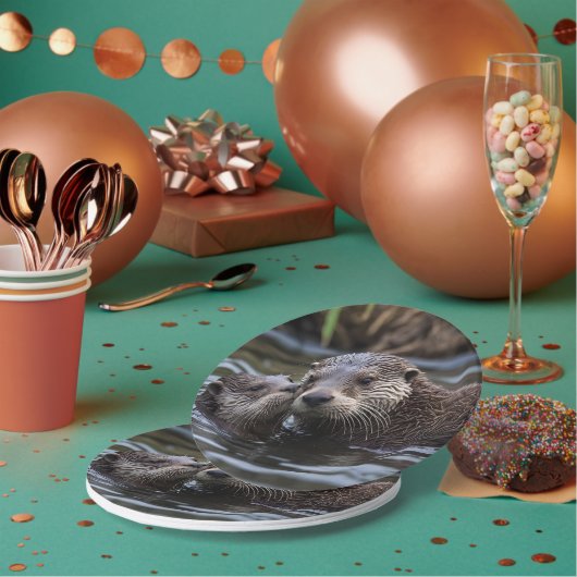 **"Adrift in Love: Mummy en Baby Otter"** Papieren Bordje (Multi)