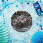 **"Adrift in Love: Mummy en Baby Otter"** Papieren Bordje (Feest)