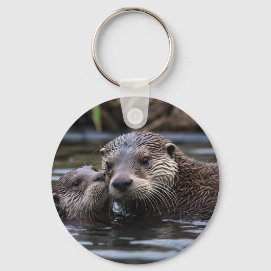 **"Adrift in Love: Mummy en Baby Otter"** Sleutelhanger (Voorkant)