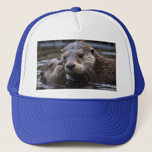 **"Adrift in Love: Mummy en Baby Otter"** Trucker Pet (Voorkant)