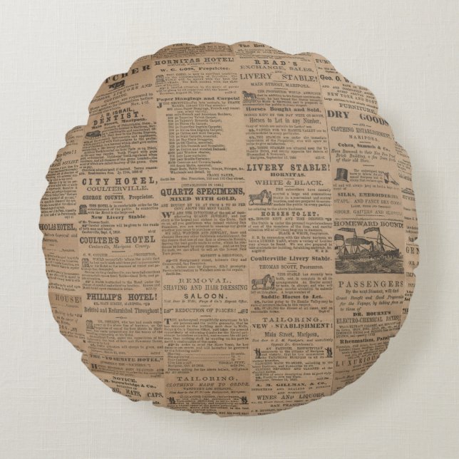 Ads of the Past, NY 1856 Round Pillow Rond Kussen (Voorkant)