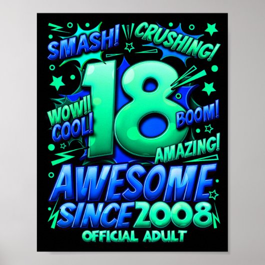 Adult 18 Year Old For Boys 18th Birthday Boy  Poster (Voorkant)