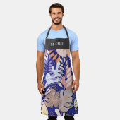 Adult Apron : Abstract Leaves (blue) & Text Bar Schort (Gedragen)